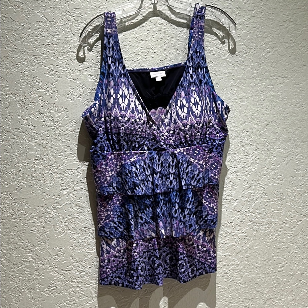 Avenue Blue Tiered Wrap Tank Top